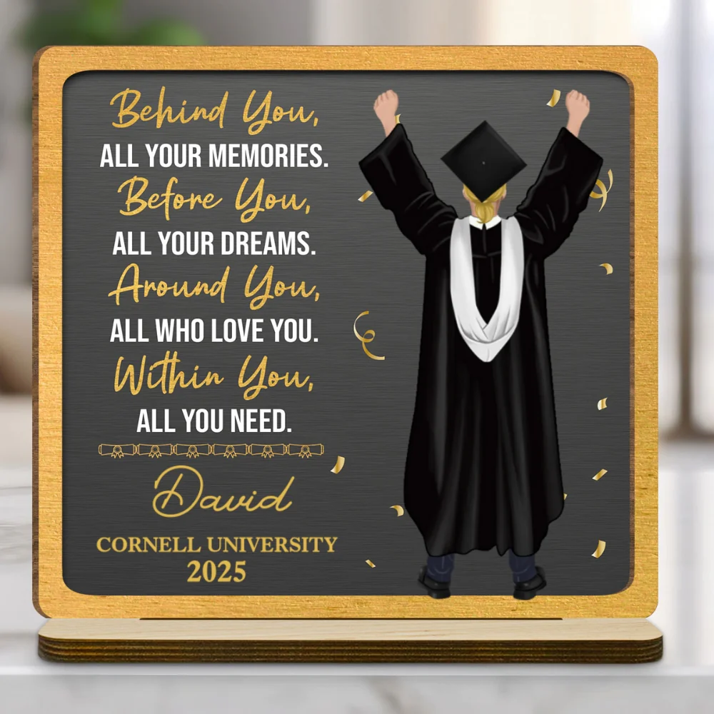 Memories Behind Dreams Ahead - Personalized Custom 2-Layer Wood Plaque With Flat Base - Image 6