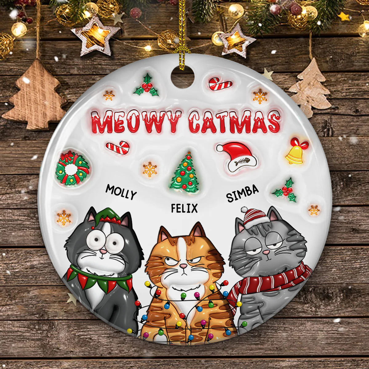 Meow Catmas - Personalized Custom 3D Inflated Effect Ceramic Ornament - Image 4
