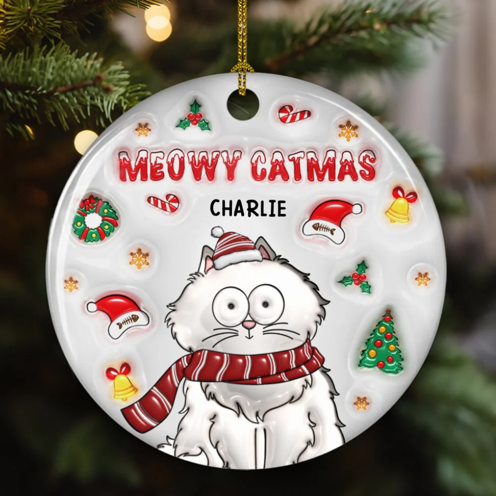 Meow Catmas - Personalized Custom 3D Inflated Effect Ceramic Ornament - Image 5