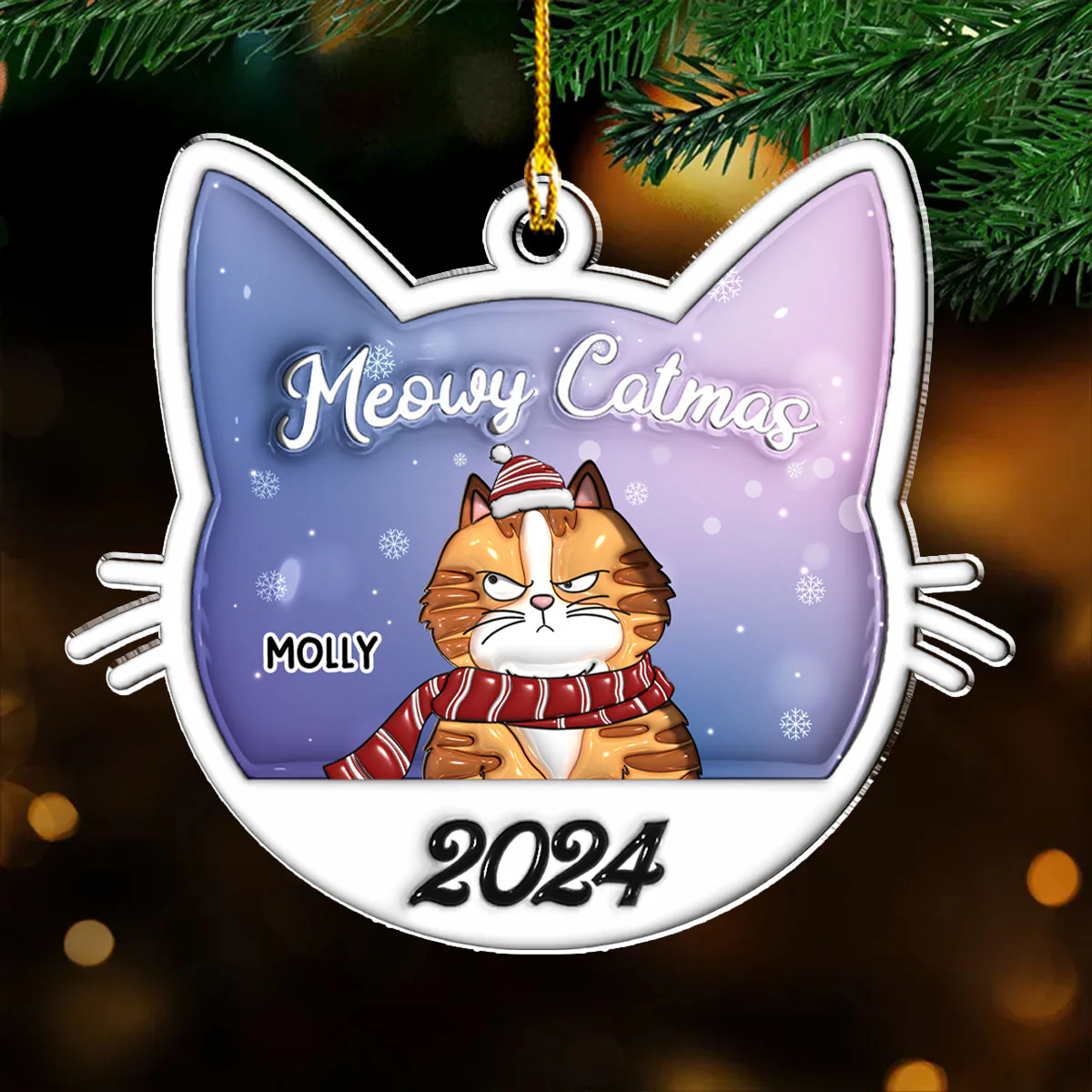 Meowy Catmas 2024 - Personalized Custom 3D Inflated Effect Acrylic Ornament - Image 2