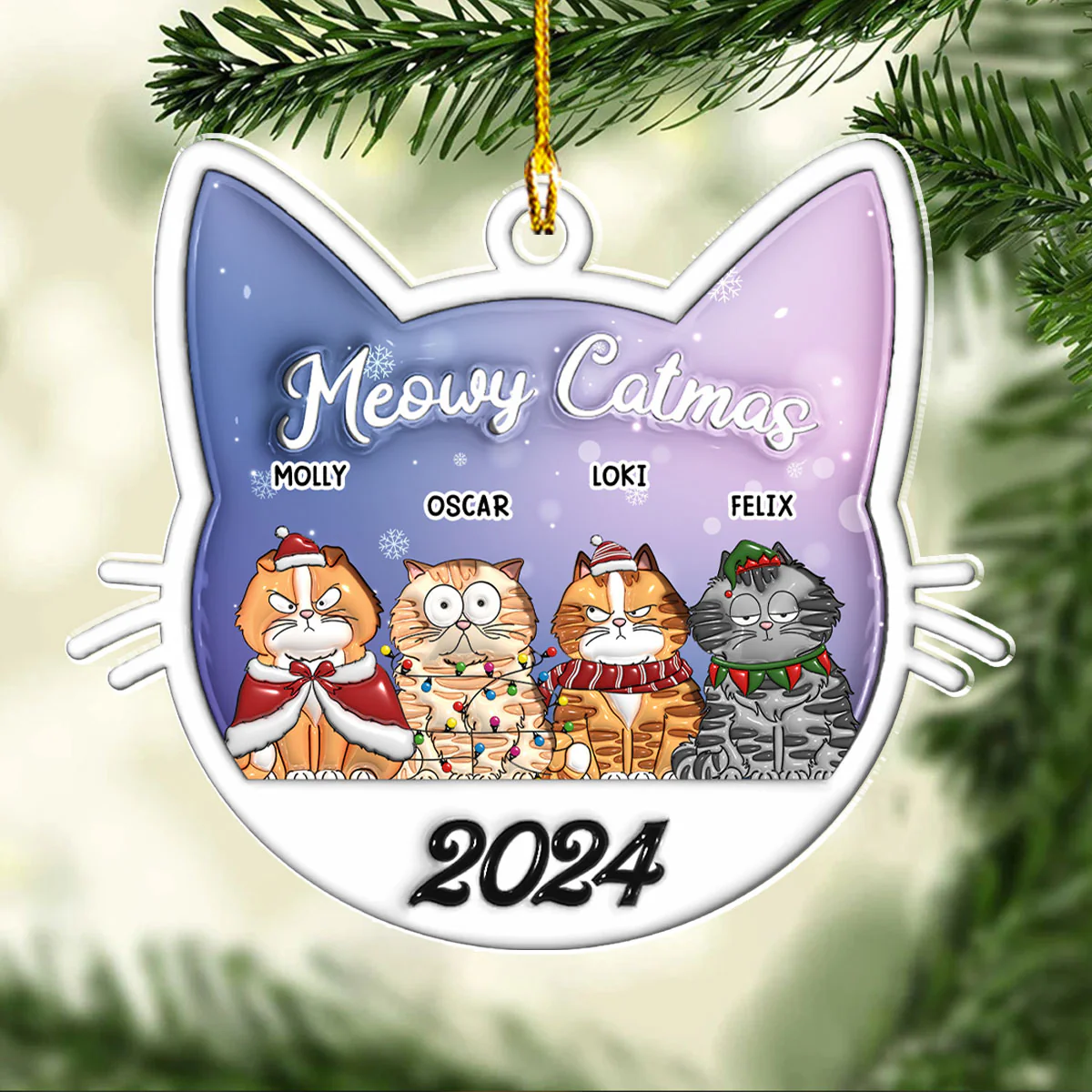 Meowy Catmas 2024 - Personalized Custom 3D Inflated Effect Acrylic Ornament - Image 4
