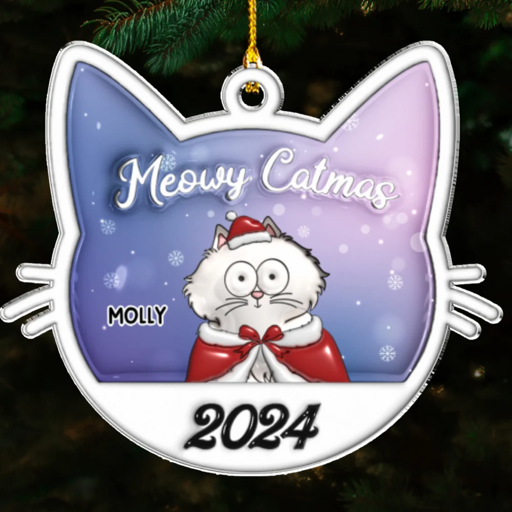 Meowy Catmas 2024 - Personalized Custom 3D Inflated Effect Acrylic Ornament - Image 5