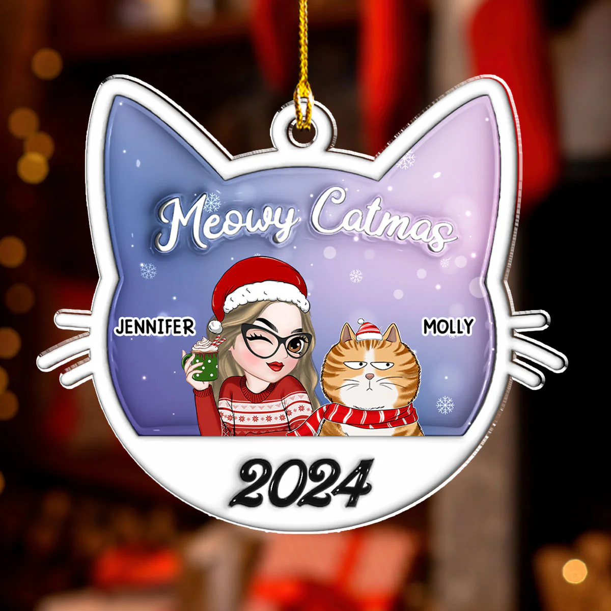 Meowy Catmas Cat Mom - Personalized Custom 3D Inflated Effect Acrylic Ornament - Image 2