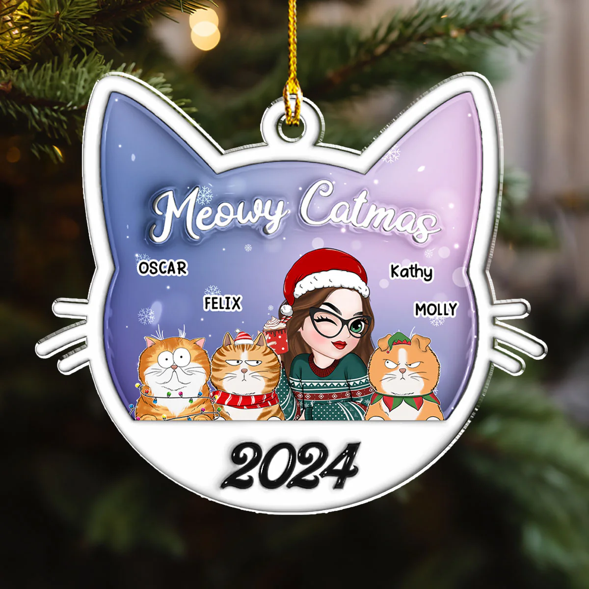 Meowy Catmas Cat Mom - Personalized Custom 3D Inflated Effect Acrylic Ornament - Image 3