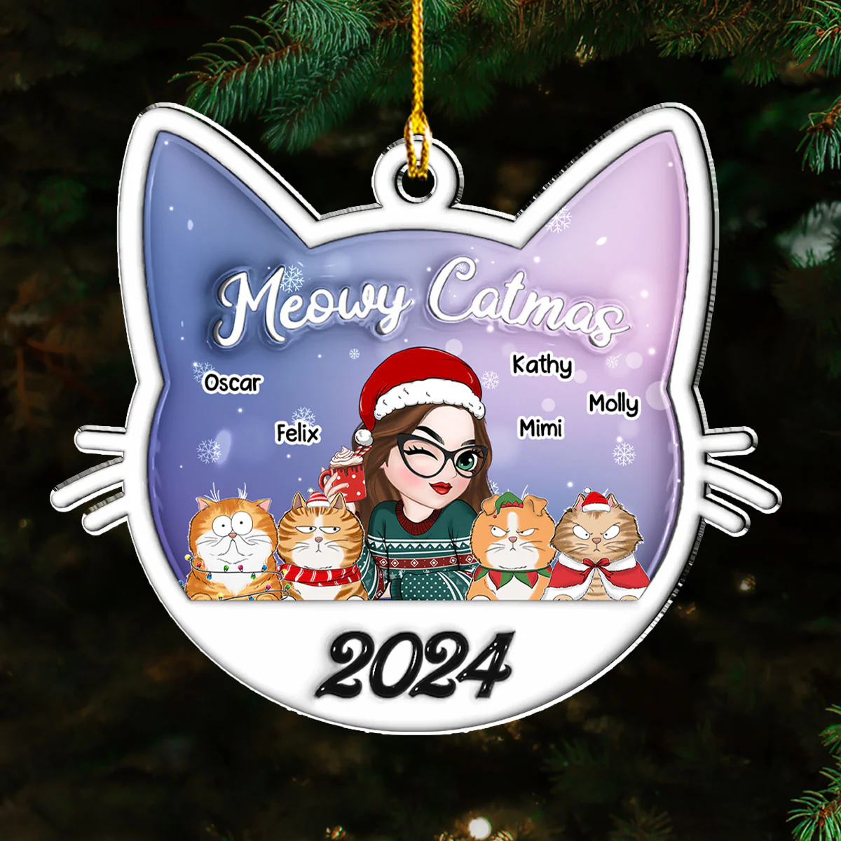 Meowy Catmas Cat Mom - Personalized Custom 3D Inflated Effect Acrylic Ornament - Image 4