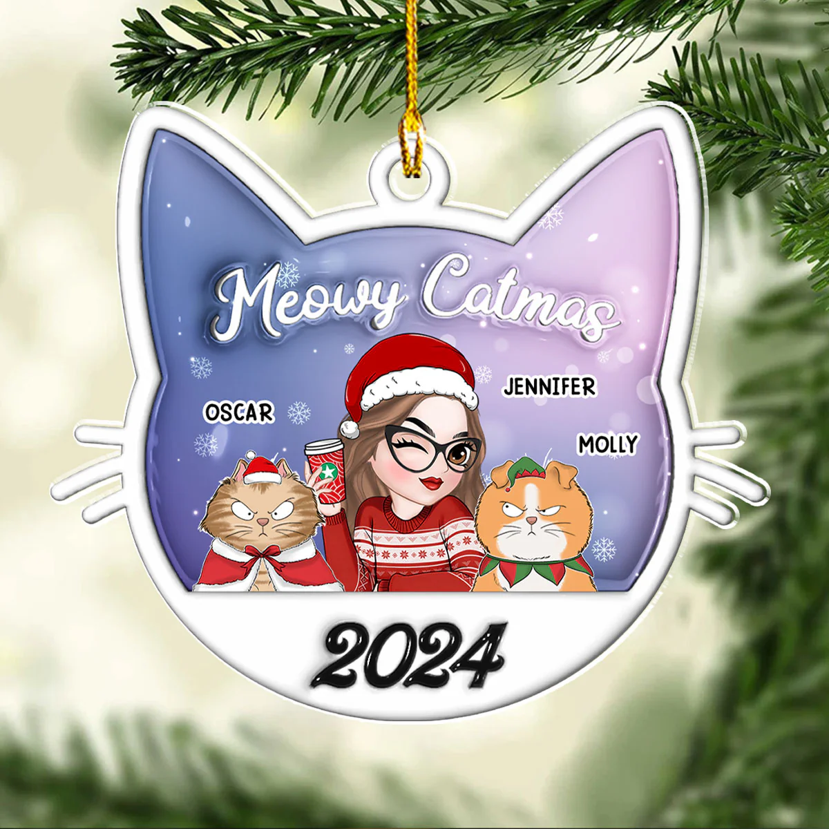 Meowy Catmas Cat Mom - Personalized Custom 3D Inflated Effect Acrylic Ornament - Image 5