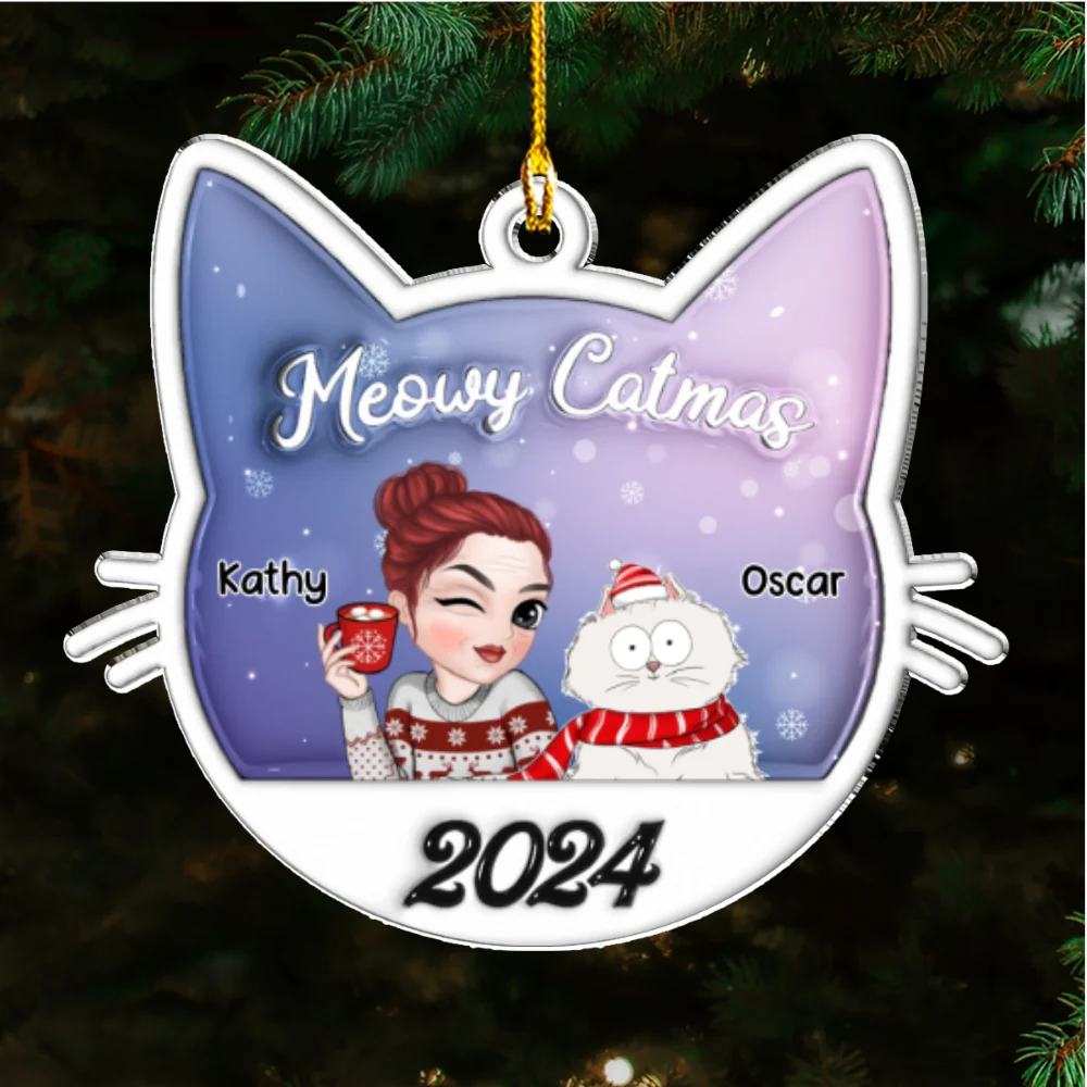 Meowy Catmas Cat Mom - Personalized Custom 3D Inflated Effect Acrylic Ornament - Image 6