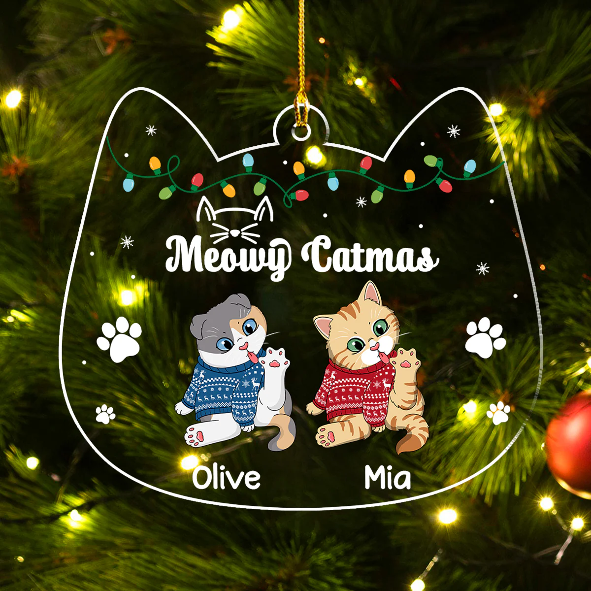 Meowy Catmas Licking- Personalized Custom Acrylic Ornament - Image 3