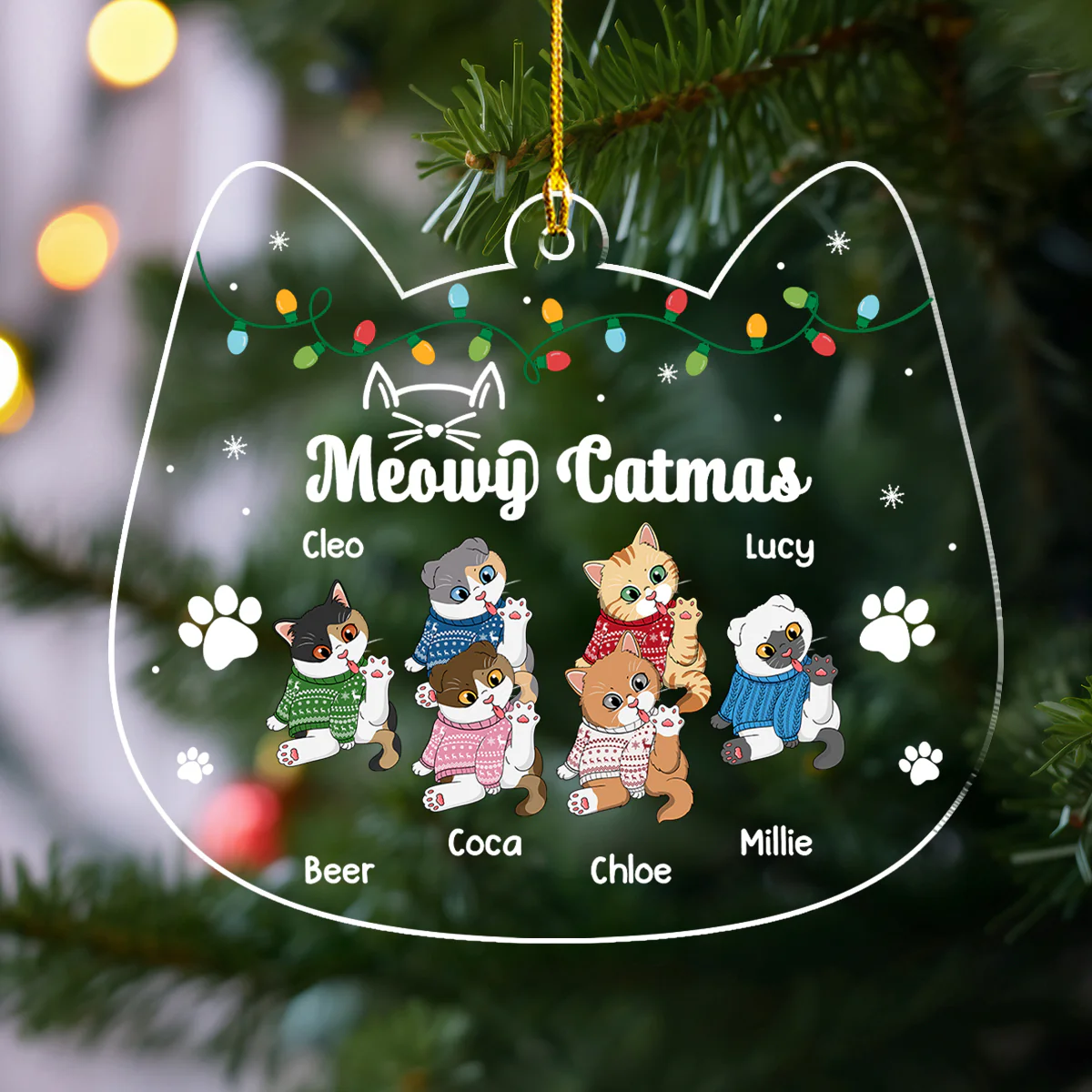Meowy Catmas Licking- Personalized Custom Acrylic Ornament - Image 5
