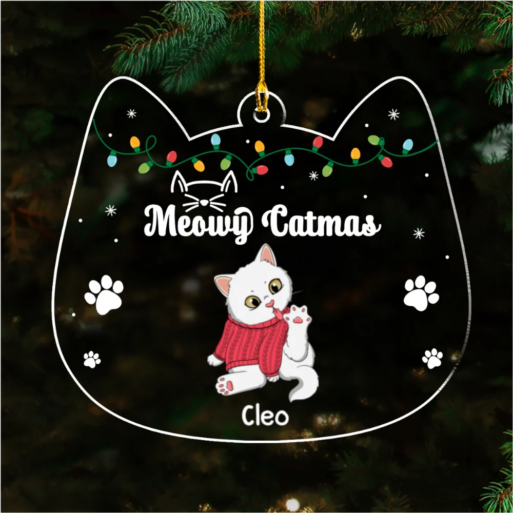 Meowy Catmas Licking- Personalized Custom Acrylic Ornament - Image 6