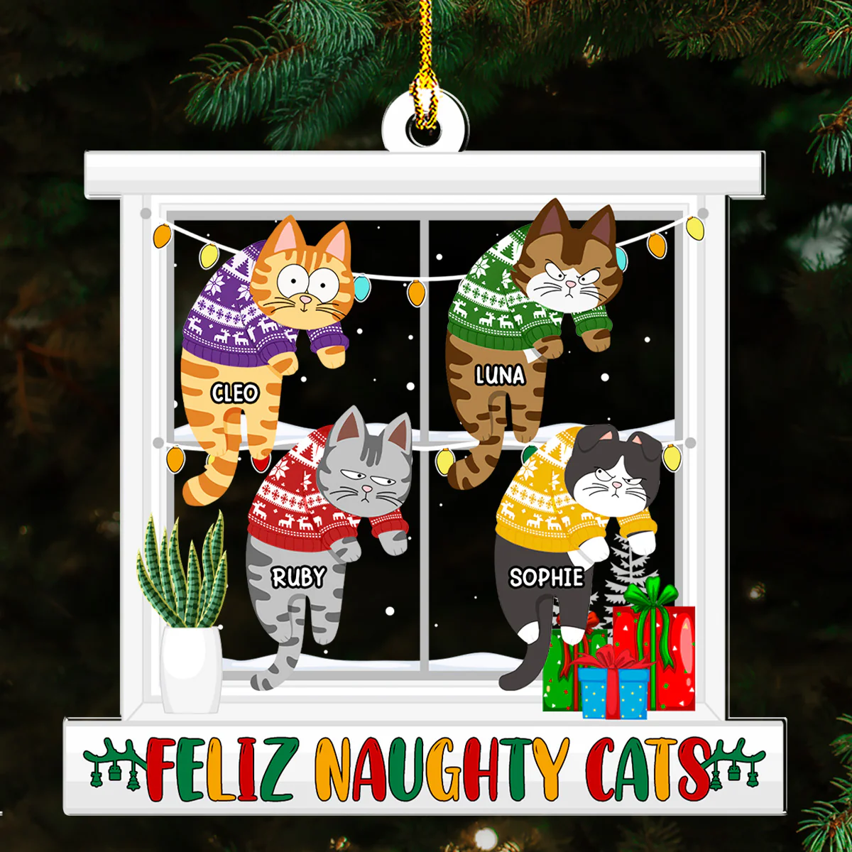 Meowy Christmas - Personalized Custom Acrylic Ornament - Image 4