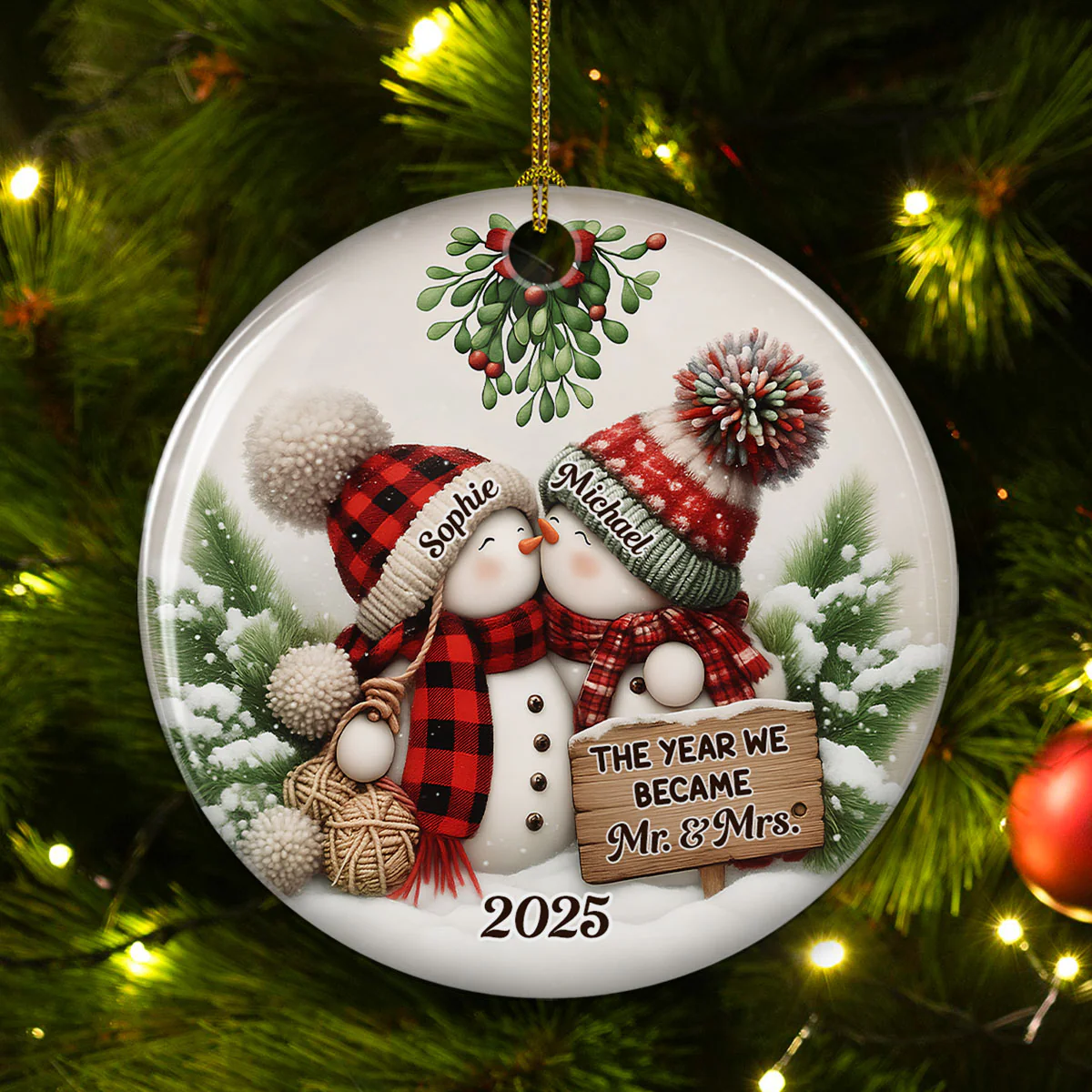 Merry And Bright Together - Personalized Custom Ceramic Ornament - Image 3