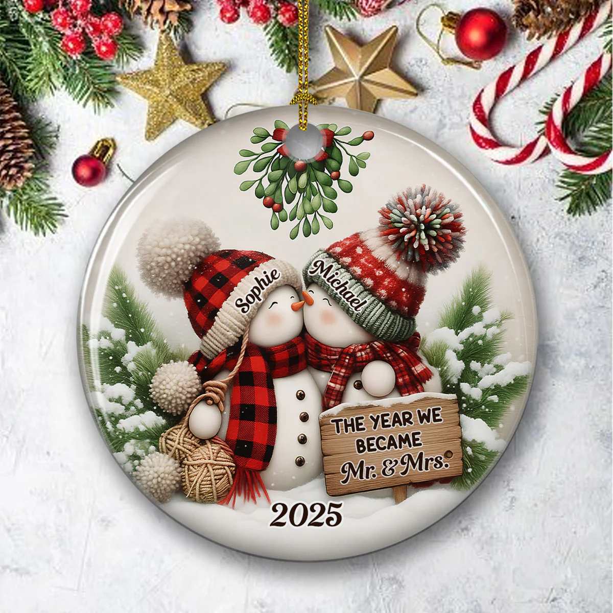 Merry And Bright Together - Personalized Custom Ceramic Ornament - Image 4