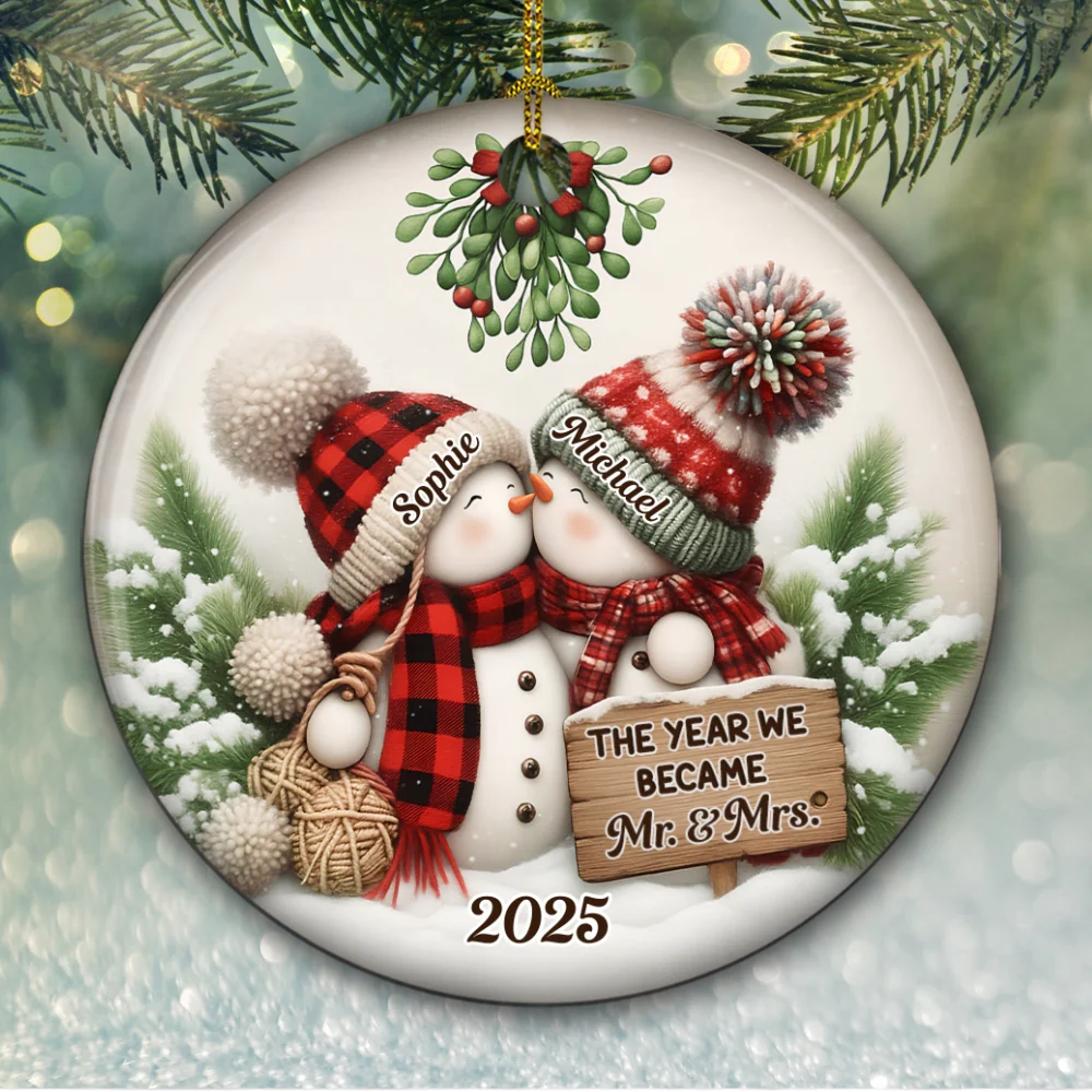 Merry And Bright Together - Personalized Custom Ceramic Ornament - Image 5