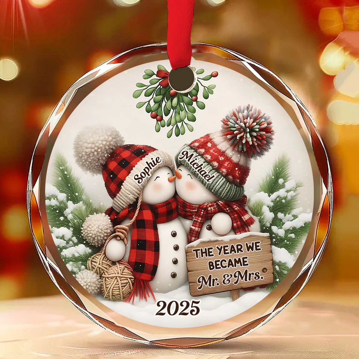 Merry And Bright Together - Personalized Custom Glass Ornament - Image 2