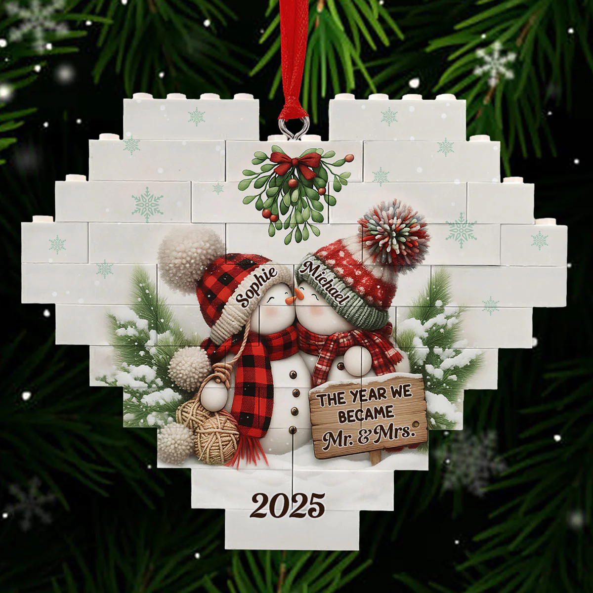 Merry And Bright Together - Personalized Custom Heart Puzzle Ornament