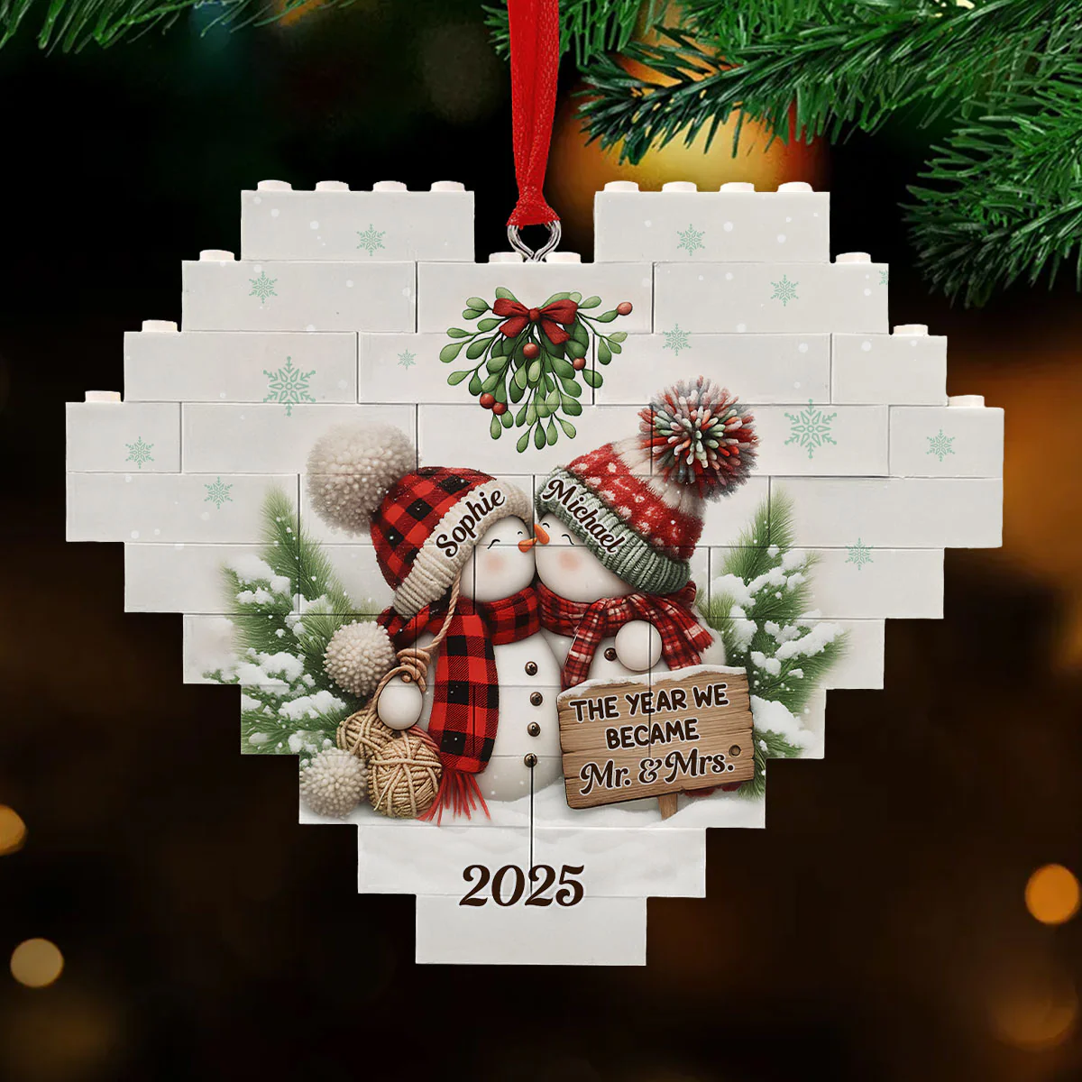 Merry And Bright Together - Personalized Custom Heart Puzzle Ornament - Image 4