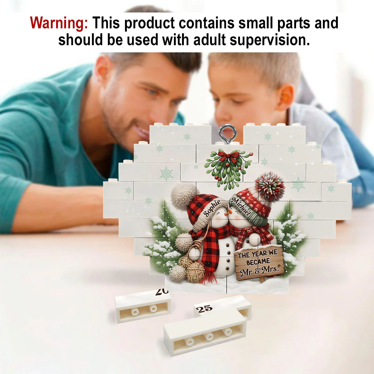 Merry And Bright Together - Personalized Custom Heart Puzzle Ornament - Image 5