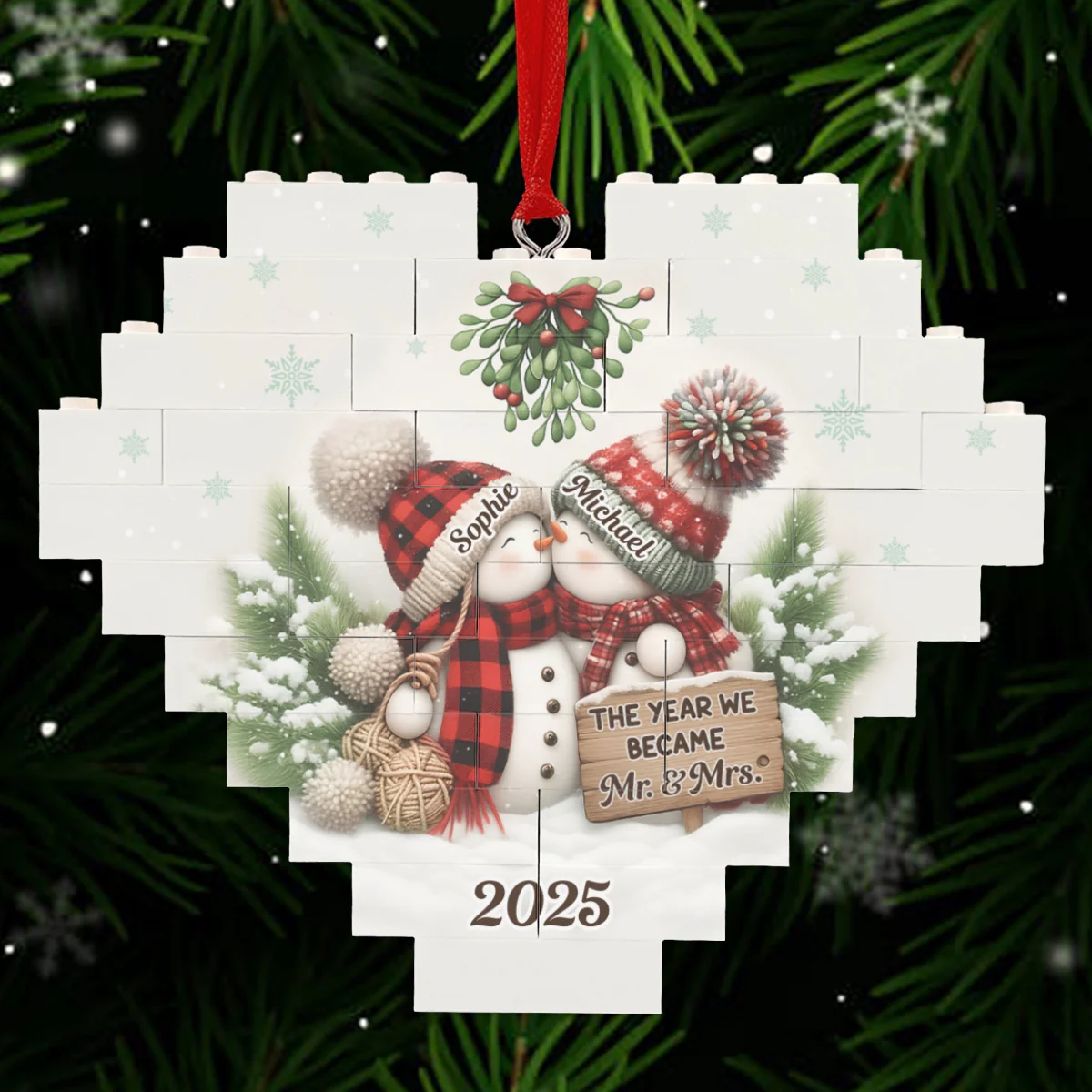 Merry And Bright Together - Personalized Custom Heart Puzzle Ornament - Image 7