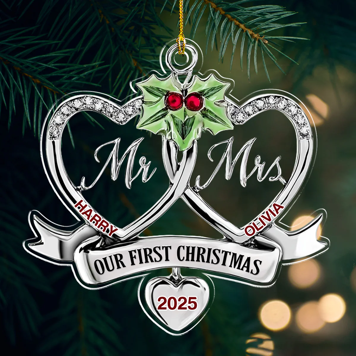 Merry And Married - Personalized Custom Acrylic Ornament - Image 3