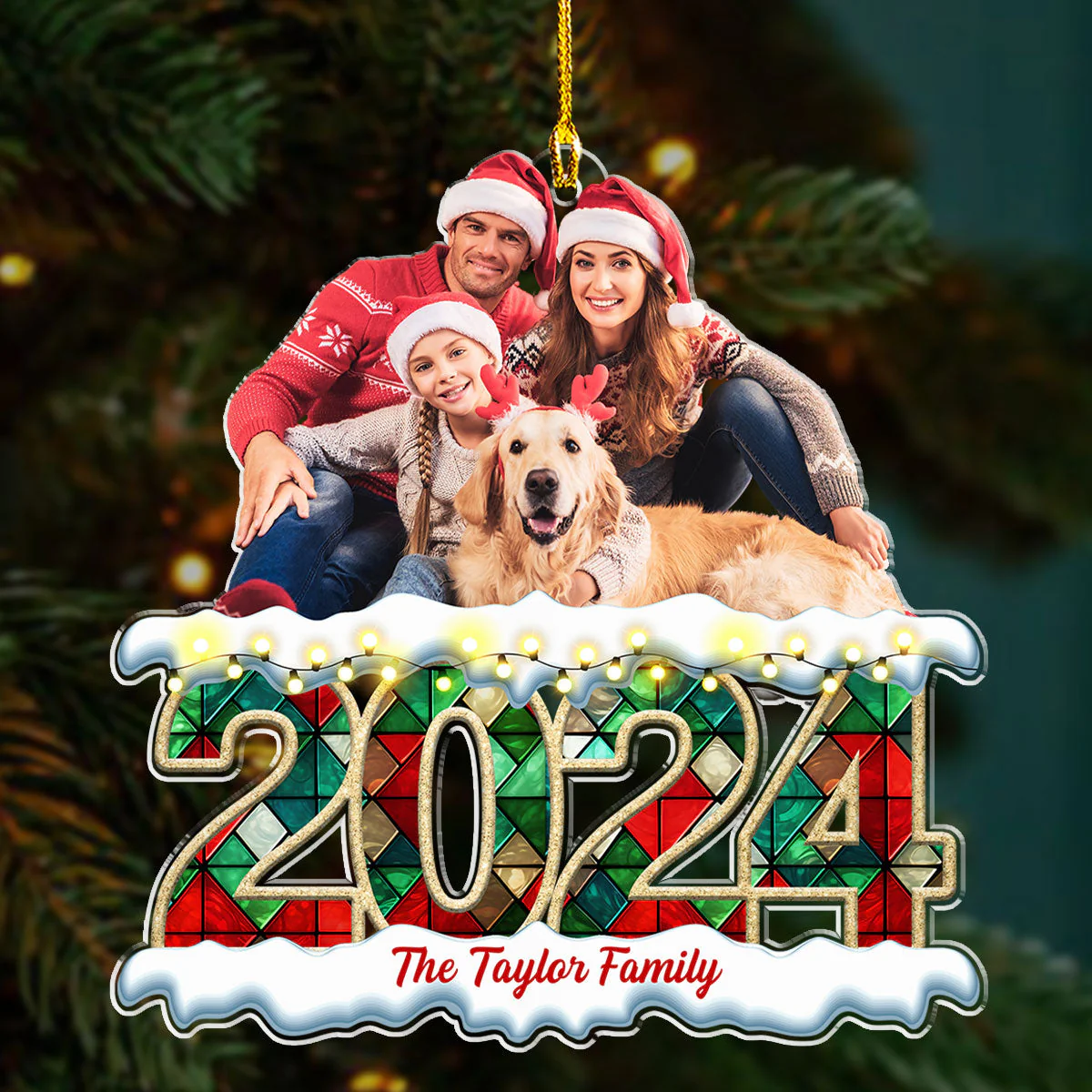 Merry Christmas Custom Photo Family - Personalized Custom Acrylic Ornament - Image 2