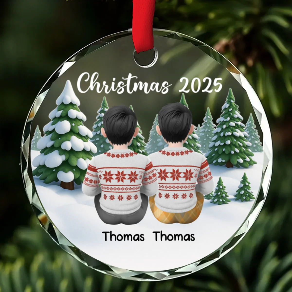 Merry Christmas Family & Pets - Personalized Custom Glass Ornament - Image 6