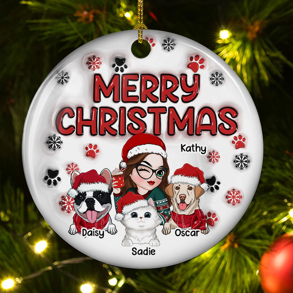 Merry Christmas Fur Mom - Personalized Custom 3D Inflated Effect Ceramic Ornament - Image 4