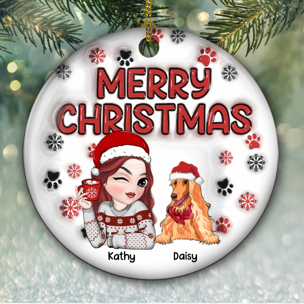 Merry Christmas Fur Mom - Personalized Custom 3D Inflated Effect Ceramic Ornament - Image 6