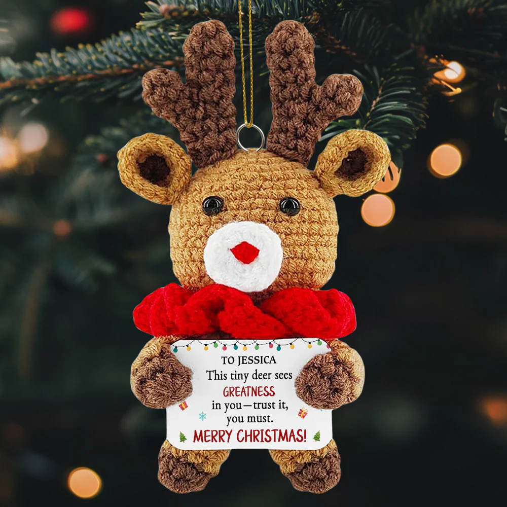 Merry Christmas - Personalized Custom Deer Crocheted Ornament