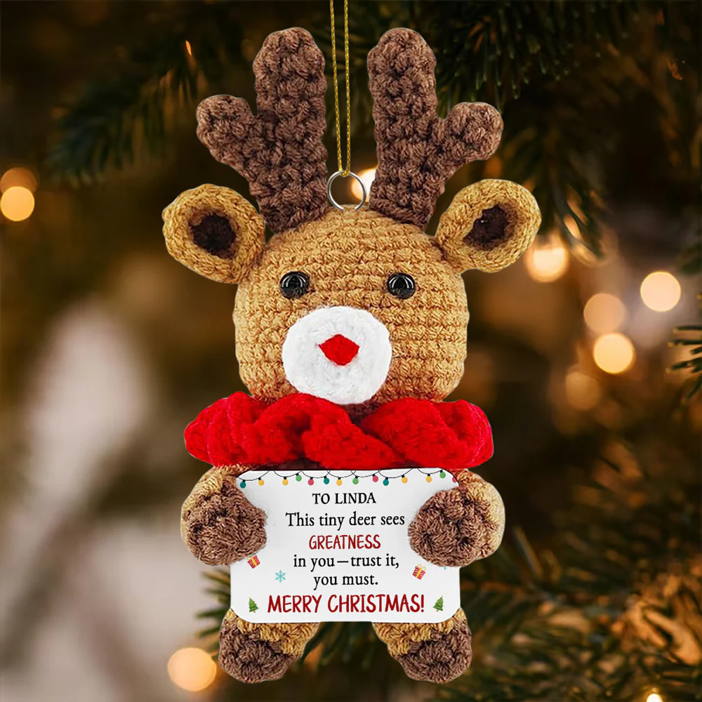 Merry Christmas - Personalized Custom Deer Crocheted Ornament - Image 4