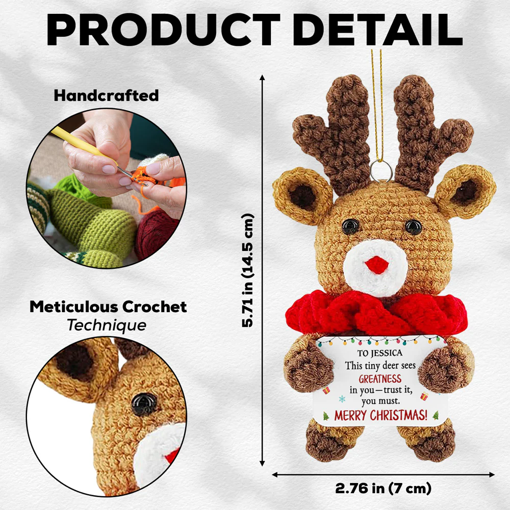 Merry Christmas - Personalized Custom Deer Crocheted Ornament - Image 5