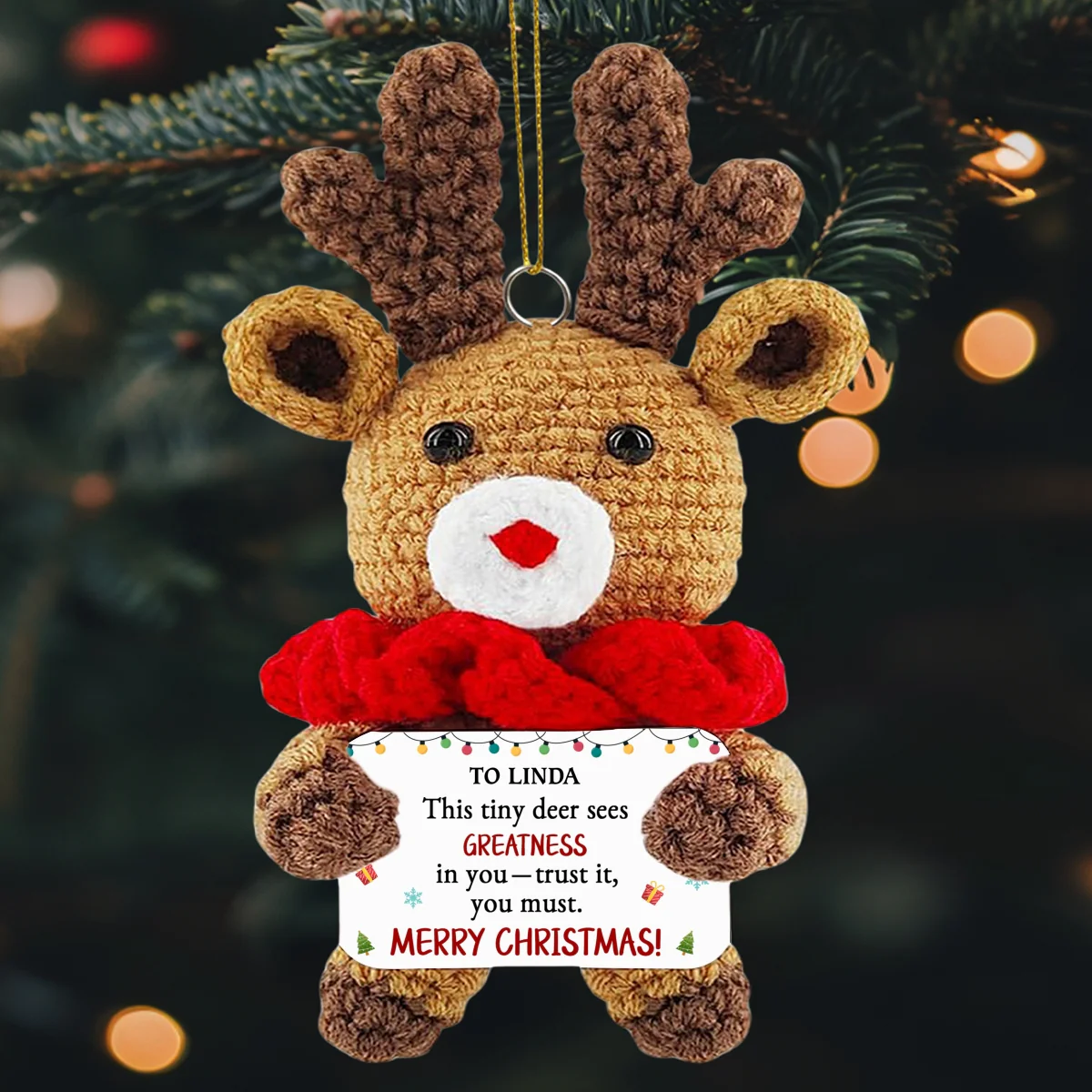 Merry Christmas - Personalized Custom Deer Crocheted Ornament - Image 6