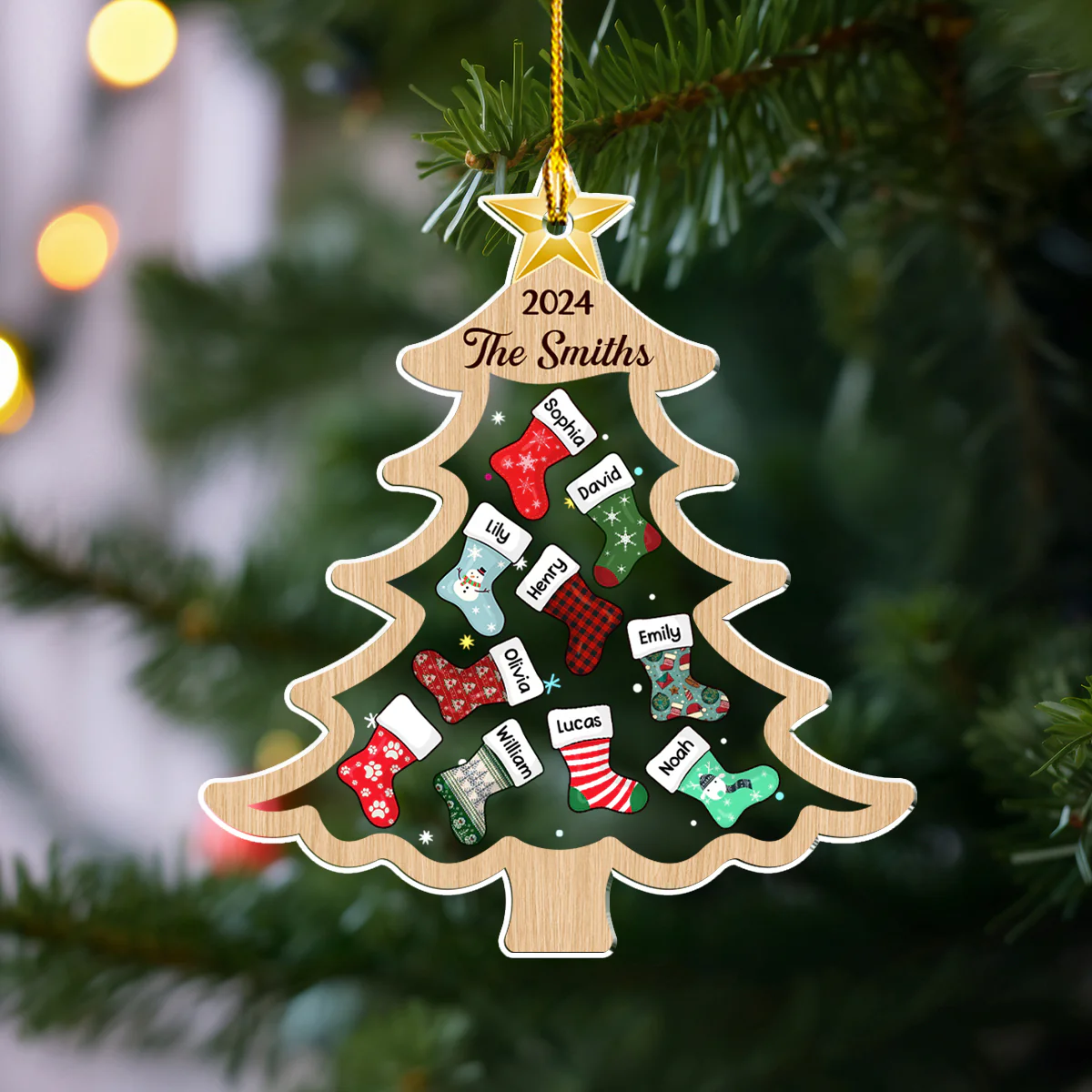 Merry Christmas Socking Family - Personalized Custom Acrylic Ornament - Image 4