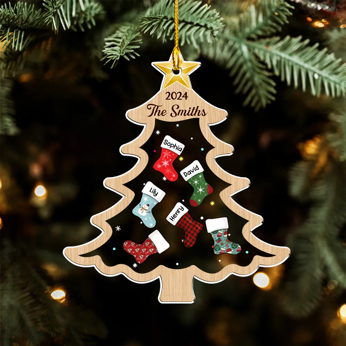 Merry Christmas Socking Family - Personalized Custom Acrylic Ornament - Image 5