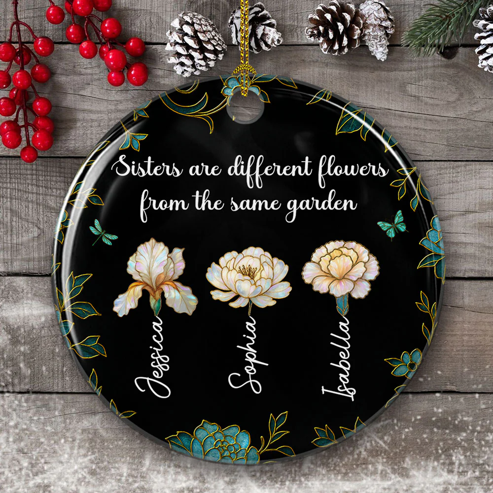 Merry With Sisters - Personalized Custom Ceramic Ornament - Image 2