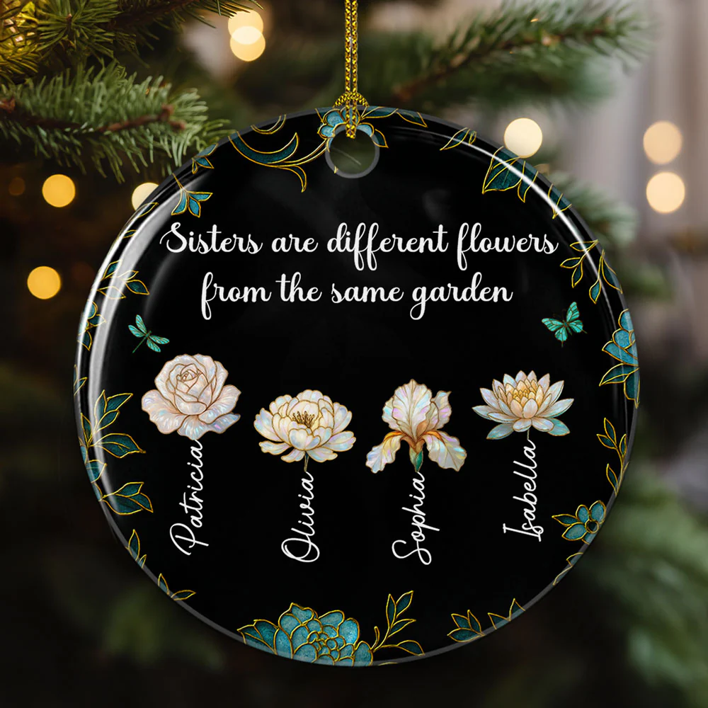 Merry With Sisters - Personalized Custom Ceramic Ornament - Image 4