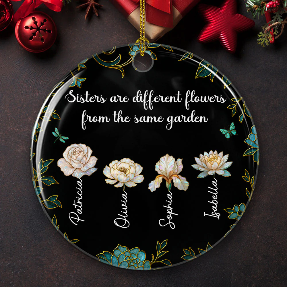 Merry With Sisters - Personalized Custom Ceramic Ornament - Image 5