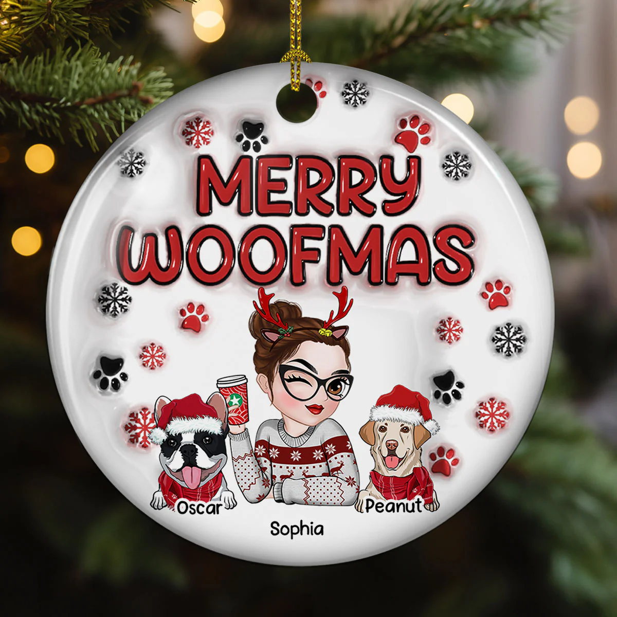 Merry Woofmas Dog Mom -  Personalized Custom 3D Inflated Effect Ceramic Ornament - Image 3