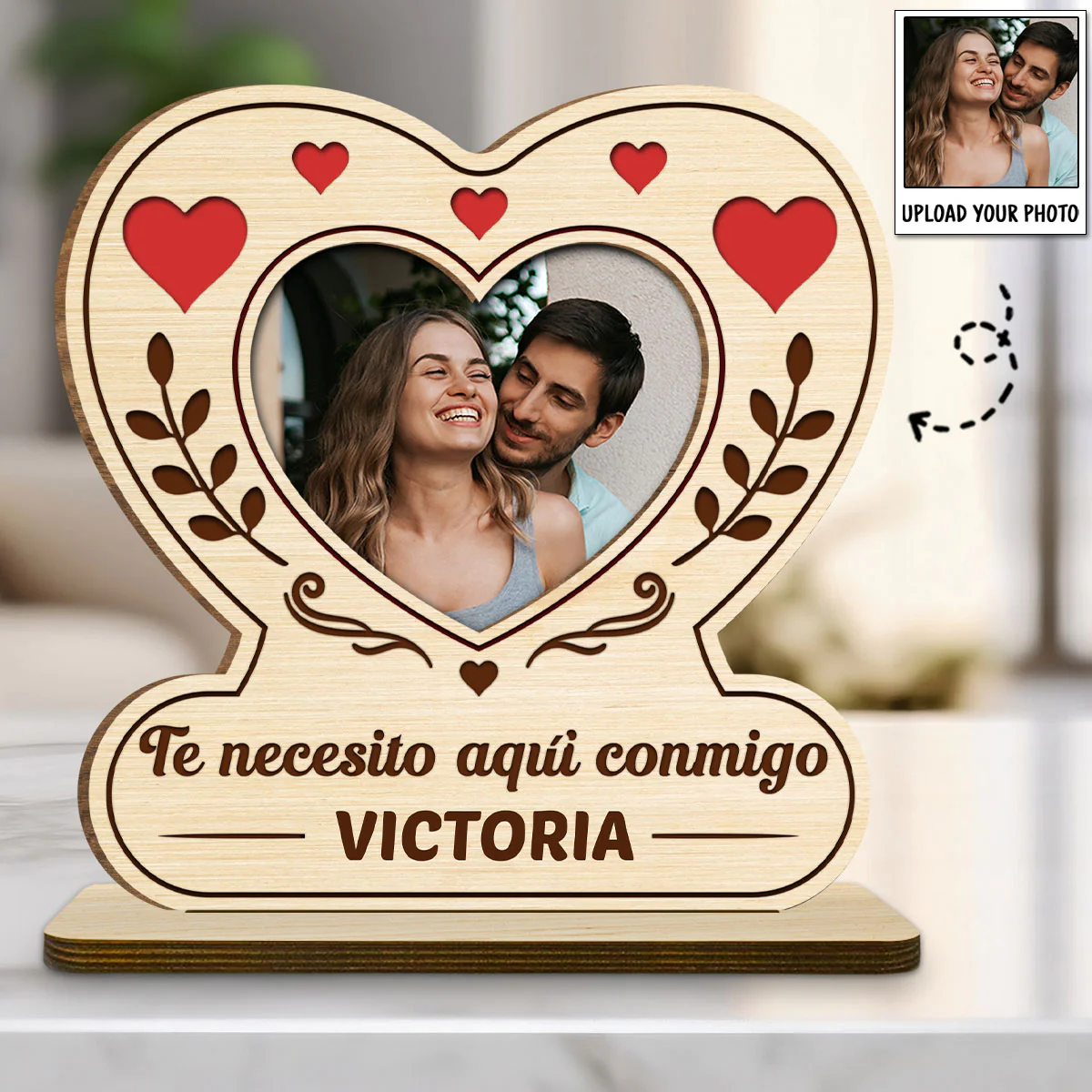 Mi Corazón Mi Lugar - Placa de Madera Personalizada de 2 Capas con Base Plana