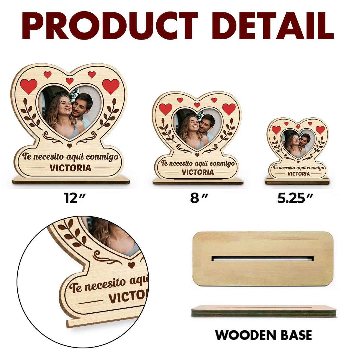 Mi Corazón Mi Lugar - Placa de Madera Personalizada de 2 Capas con Base Plana - Image 5