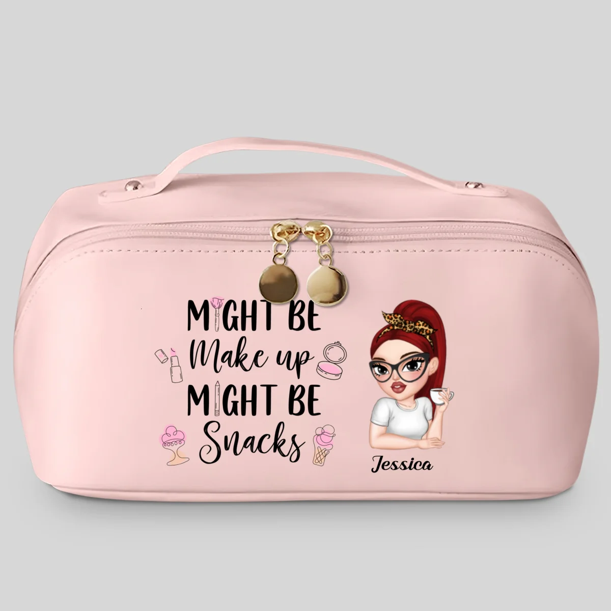 Might Be Make Up Might Be Snacks - Personalized Custom Leather Makeup Bag - Image 8