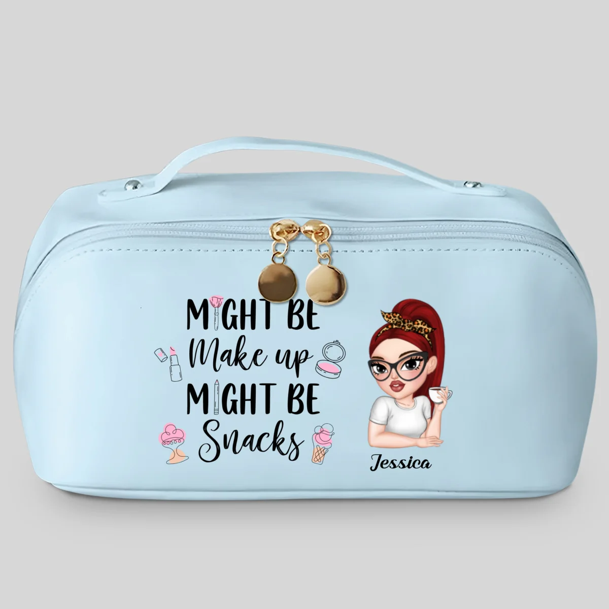 Might Be Make Up Might Be Snacks - Personalized Custom Leather Makeup Bag - Image 9