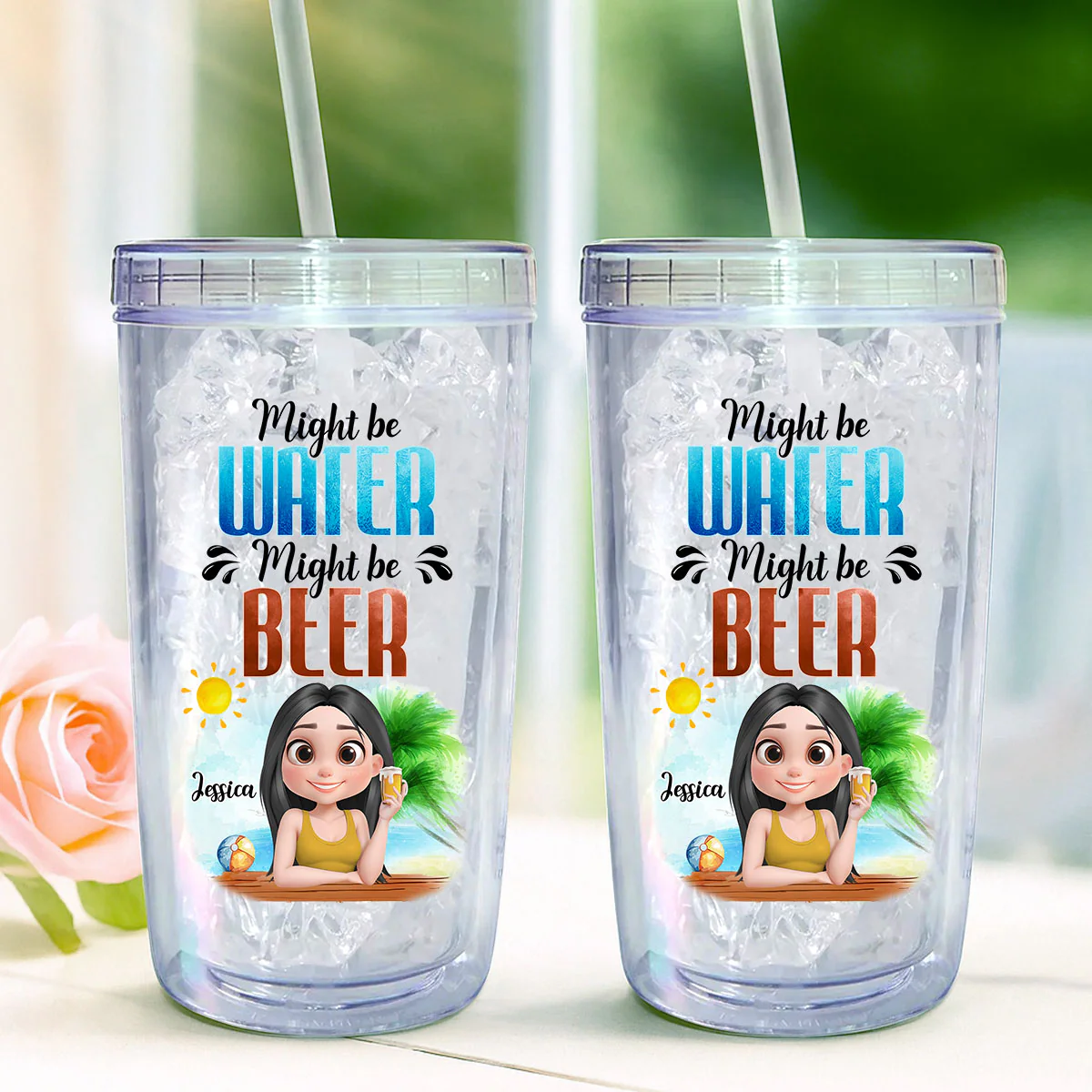 Might Be Water Or Not - Personalized Custom 14oz Plastic Tumbler - Image 4