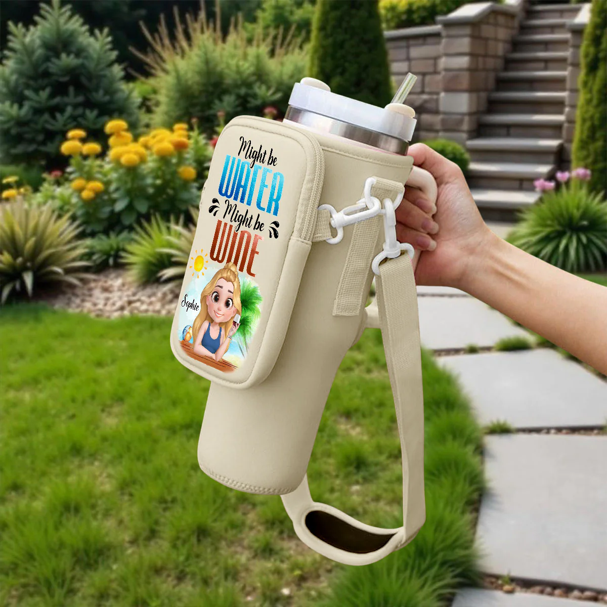 Might Be Wine - Personalized Custom 40oz Water Bottle Carrier Bag - Image 3
