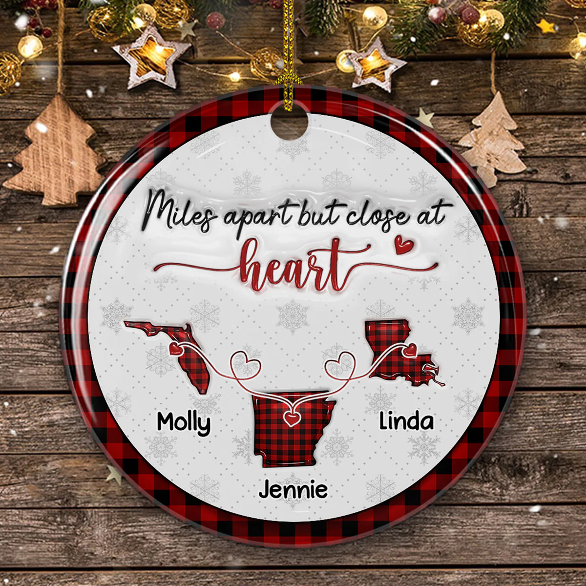 Miles Apart But Close At Heart - Personalized Custom 3D Inflated Effect Ceramic Ornament - Image 3