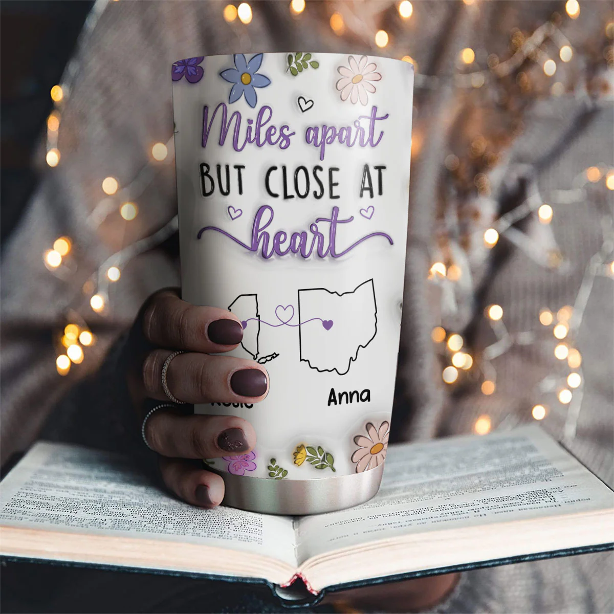 Miles Apart But Close At Heart - Personalized Custom 3D Inflated Effect Tumbler - Image 2