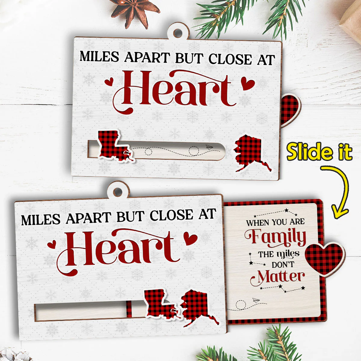 Miles Apart But Close At Heart - Personalized Custom Slide Ornament - Image 5