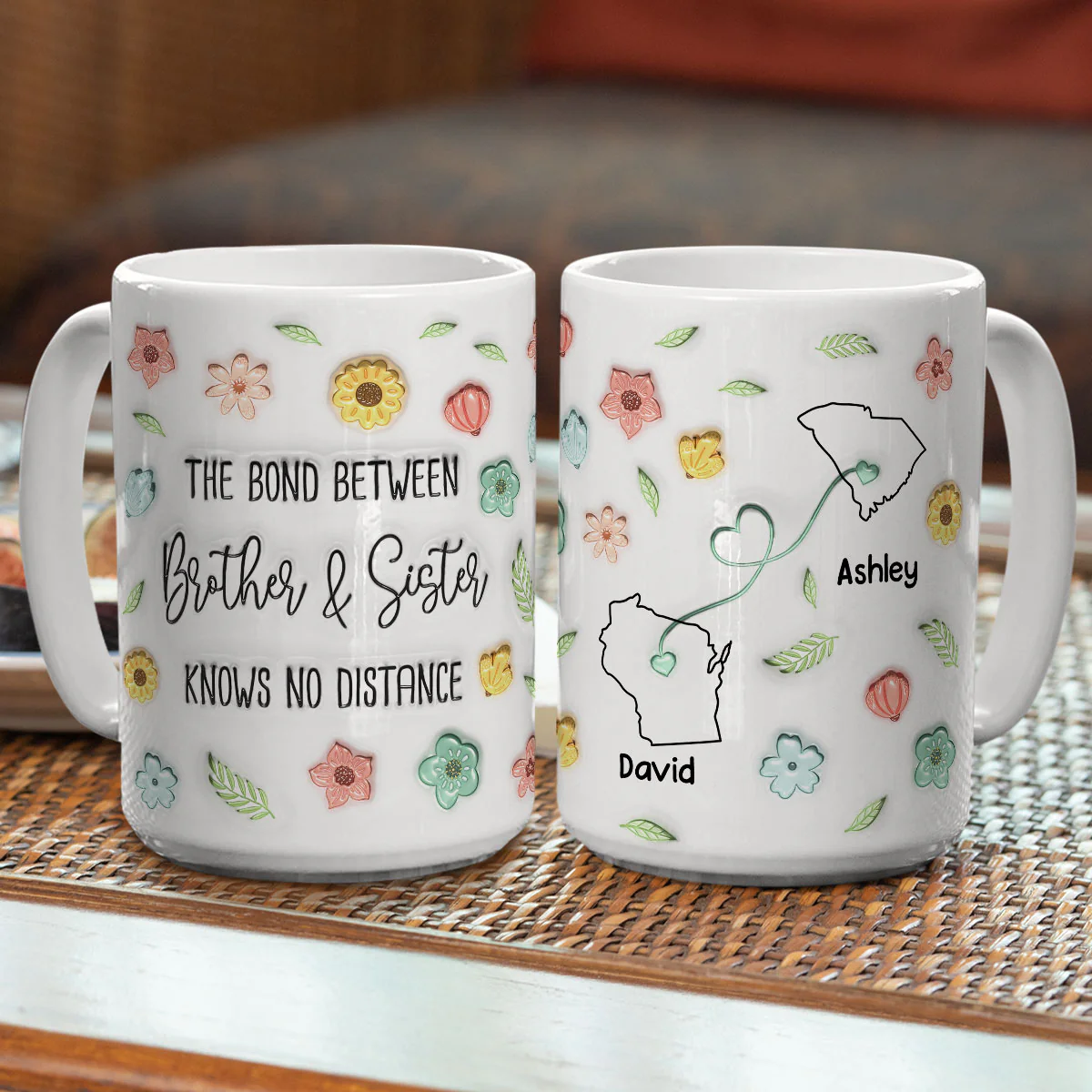 Miles Apart But Forever Connected - Personalized Custom 3D Inflated Effect Coffee Mug - Image 3