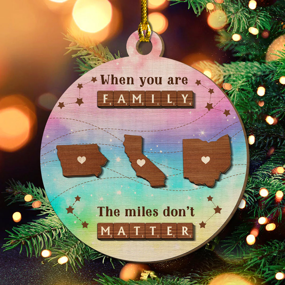 Miles Apart, But Hearts Always Together - Personalized Custom Freeshape 2-Layered Wood Ornament - Image 2