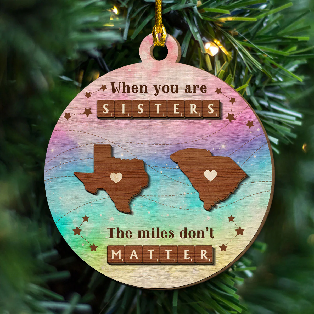 Miles Apart, But Hearts Always Together - Personalized Custom Freeshape 2-Layered Wood Ornament - Image 4